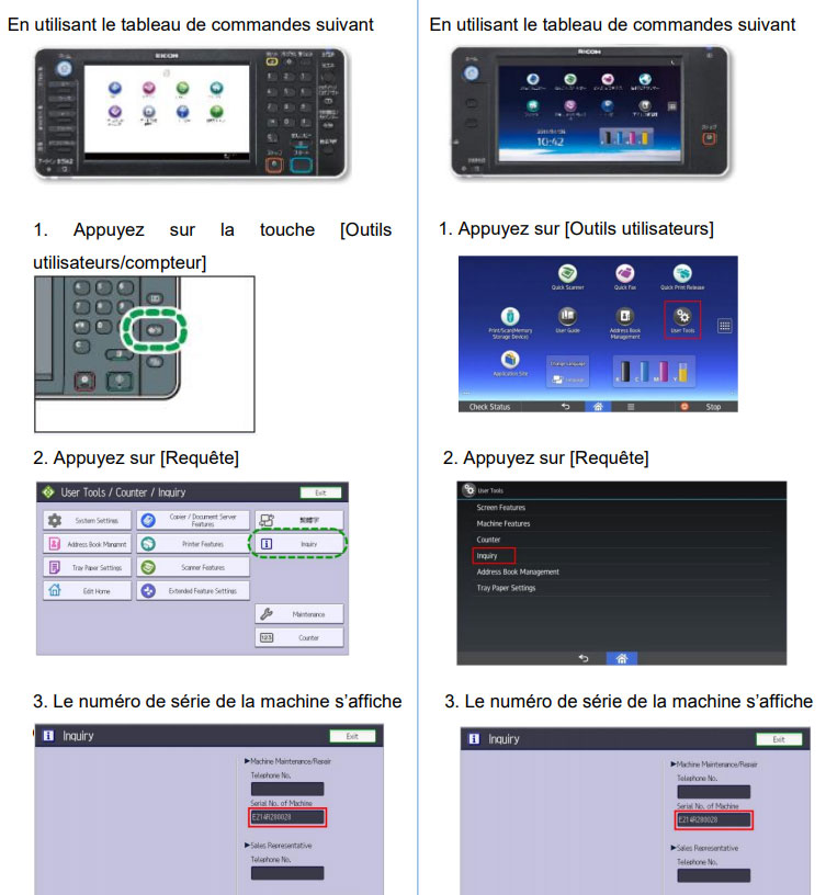 Service Clients / Support 4 Numéro de série Mfp Ricoh